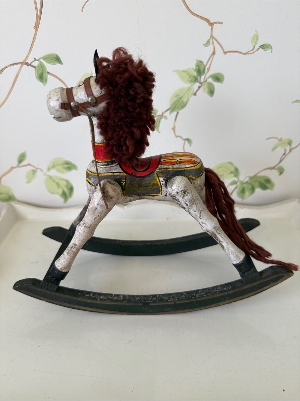 Vintage Wooden Rocking Horse Hand-Painted Folk Art - Nursery Deco - Picture 8 of 9